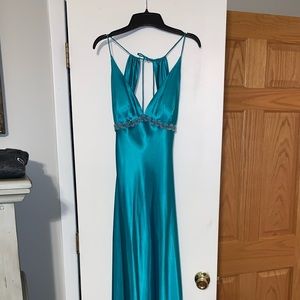 Floor length teal gown